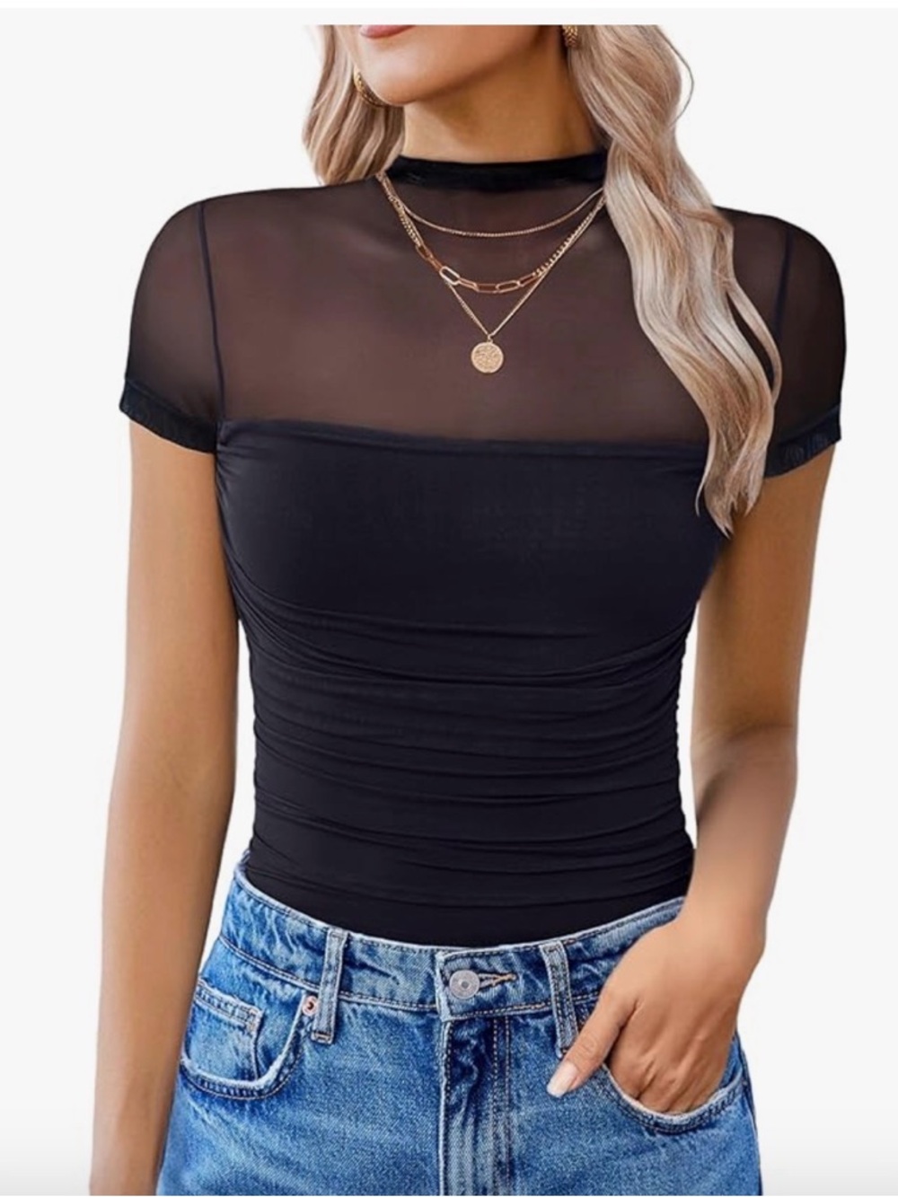 Sheer Black Short Sleeve Women's Top
